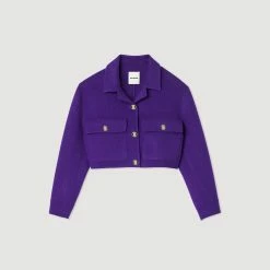 Best Sale ???? Sandro Cropped Wool ???? Coat Purple ???? -Sandro Shop Sandro SFPOU00413 90 V P