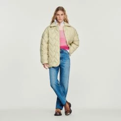Outlet ???? Sandro Oversized Padded Jacket With Hearts Putty ????