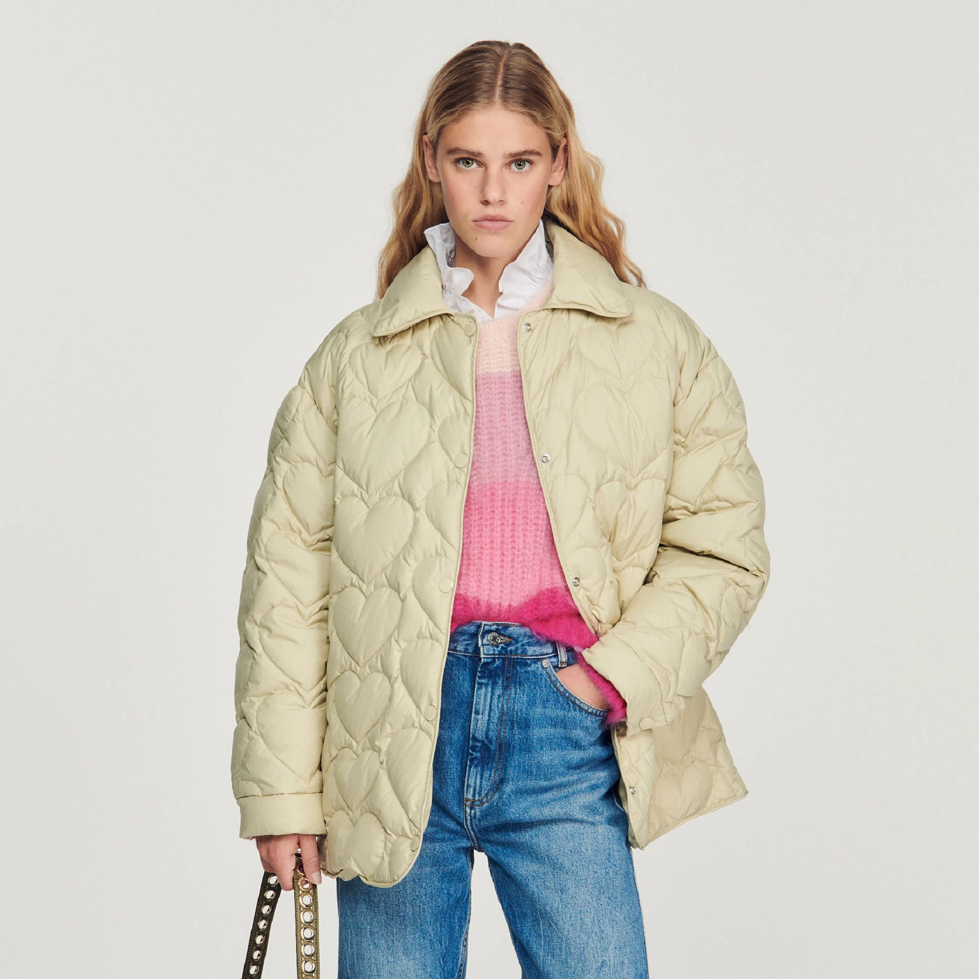Outlet ???? Sandro Oversized Padded Jacket With Hearts Putty ???? 4 Outlet ???? Sandro Oversized Padded Jacket With Hearts Putty ???? - Image 4