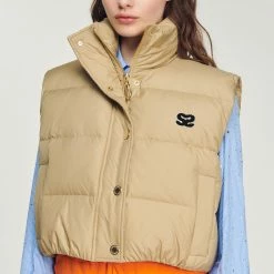 Buy ???? Sandro Short Sleeveless Padded Jacket Putty ???? -Sandro Shop Sandro SFPOU00422 17 V 3