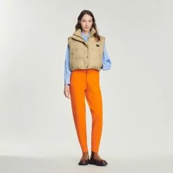 Buy ???? Sandro Short Sleeveless Padded Jacket Putty ???? -Sandro Shop Sandro SFPOU00422 17 V 4