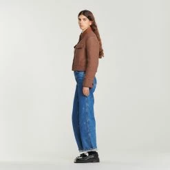 Discount ⭐ Sandro Short ???? Coat With Leather Collar Forest Brown ???? -Sandro Shop Sandro SFPOU00430 G195 V 6