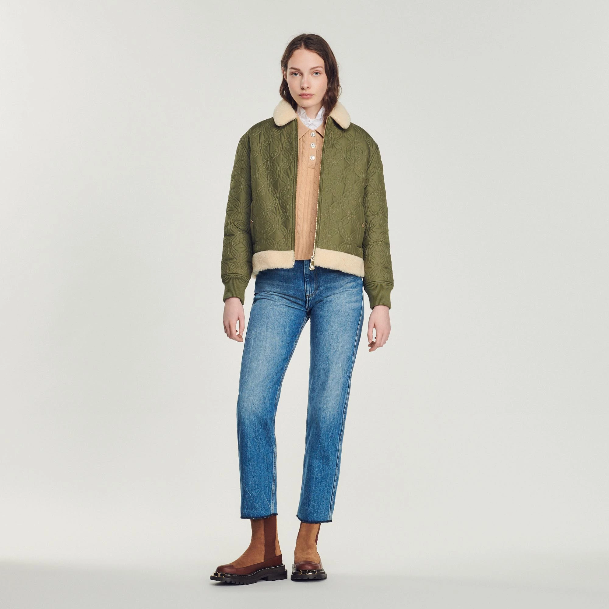 Buy ???? Sandro Padded ???? Coat With A Fur-lined Collar Olive Green ???? 2 Buy ???? Sandro Padded ???? Coat With A Fur-lined Collar Olive Green ???? - Image 2