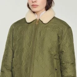 Buy ???? Sandro Padded ???? Coat With A Fur-lined Collar Olive Green ???? 9 Buy ???? Sandro Padded ???? Coat With A Fur-lined Collar Olive Green ???? -Sandro Shop Sandro SFPOU00443 84 V 3