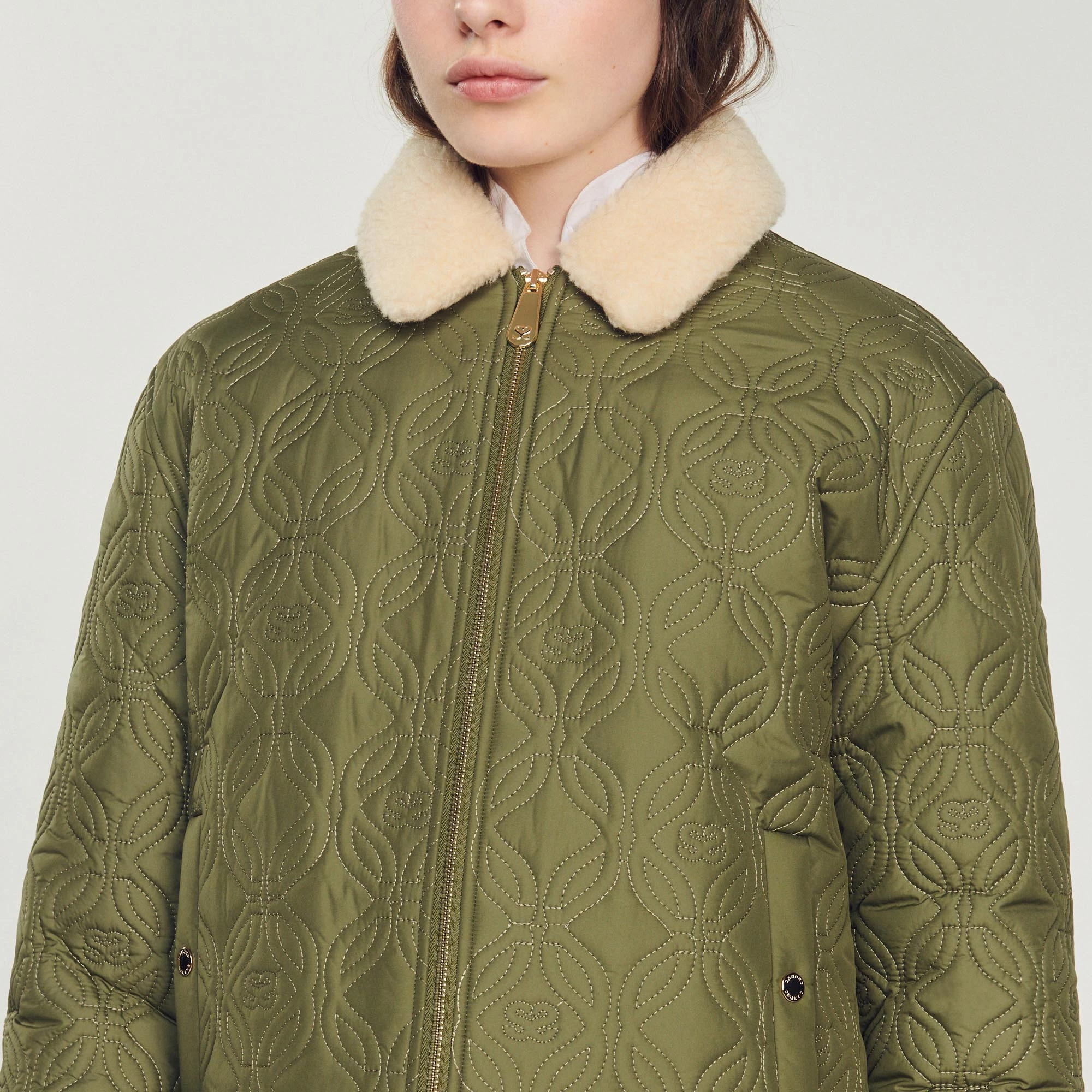 Buy ???? Sandro Padded ???? Coat With A Fur-lined Collar Olive Green ???? 3 Buy ???? Sandro Padded ???? Coat With A Fur-lined Collar Olive Green ???? - Image 3
