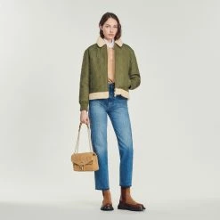 Buy ???? Sandro Padded ???? Coat With A Fur-lined Collar Olive Green ???? 10 Buy ???? Sandro Padded ???? Coat With A Fur-lined Collar Olive Green ???? -Sandro Shop Sandro SFPOU00443 84 V 4