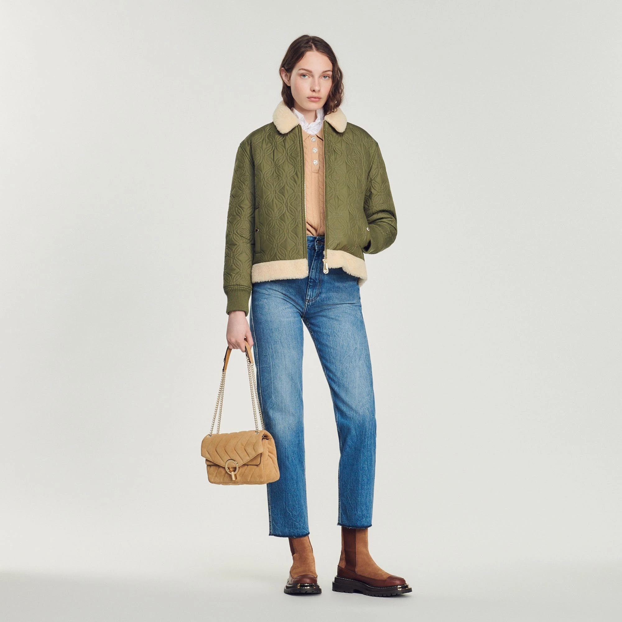 Buy ???? Sandro Padded ???? Coat With A Fur-lined Collar Olive Green ???? 4 Buy ???? Sandro Padded ???? Coat With A Fur-lined Collar Olive Green ???? - Image 4