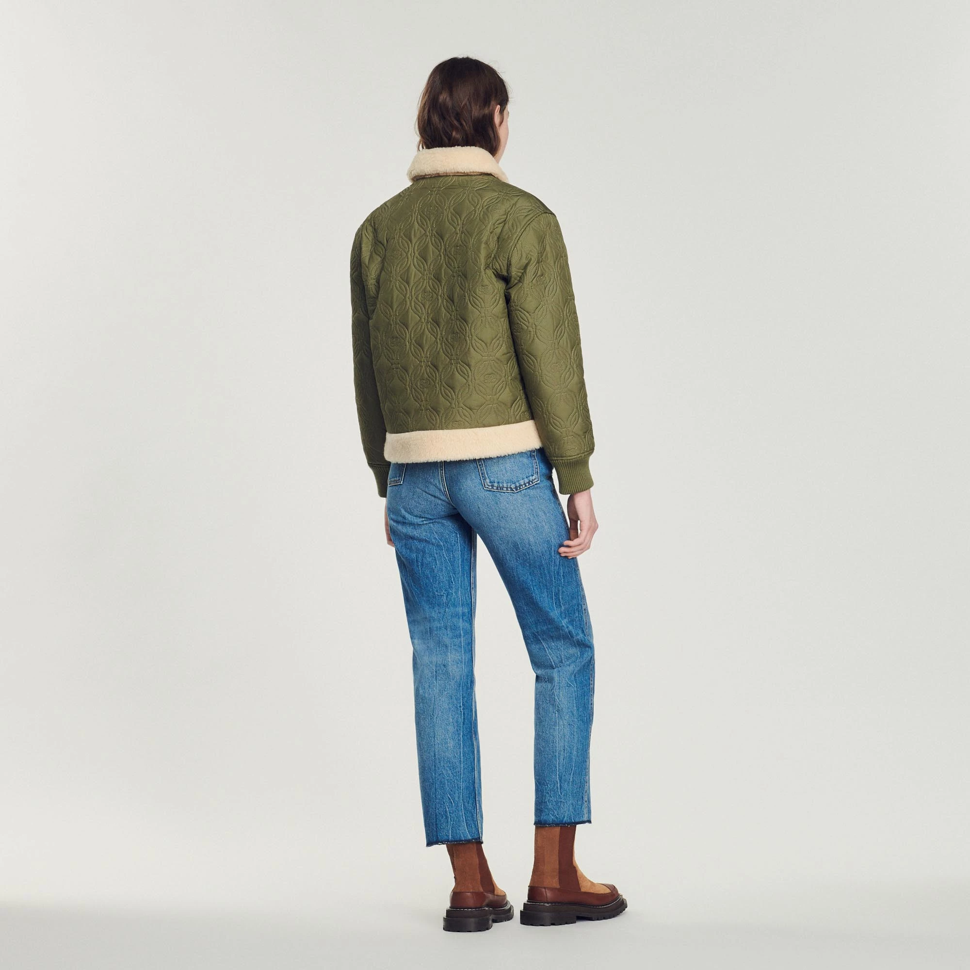 Buy ???? Sandro Padded ???? Coat With A Fur-lined Collar Olive Green ???? 5 Buy ???? Sandro Padded ???? Coat With A Fur-lined Collar Olive Green ???? - Image 5