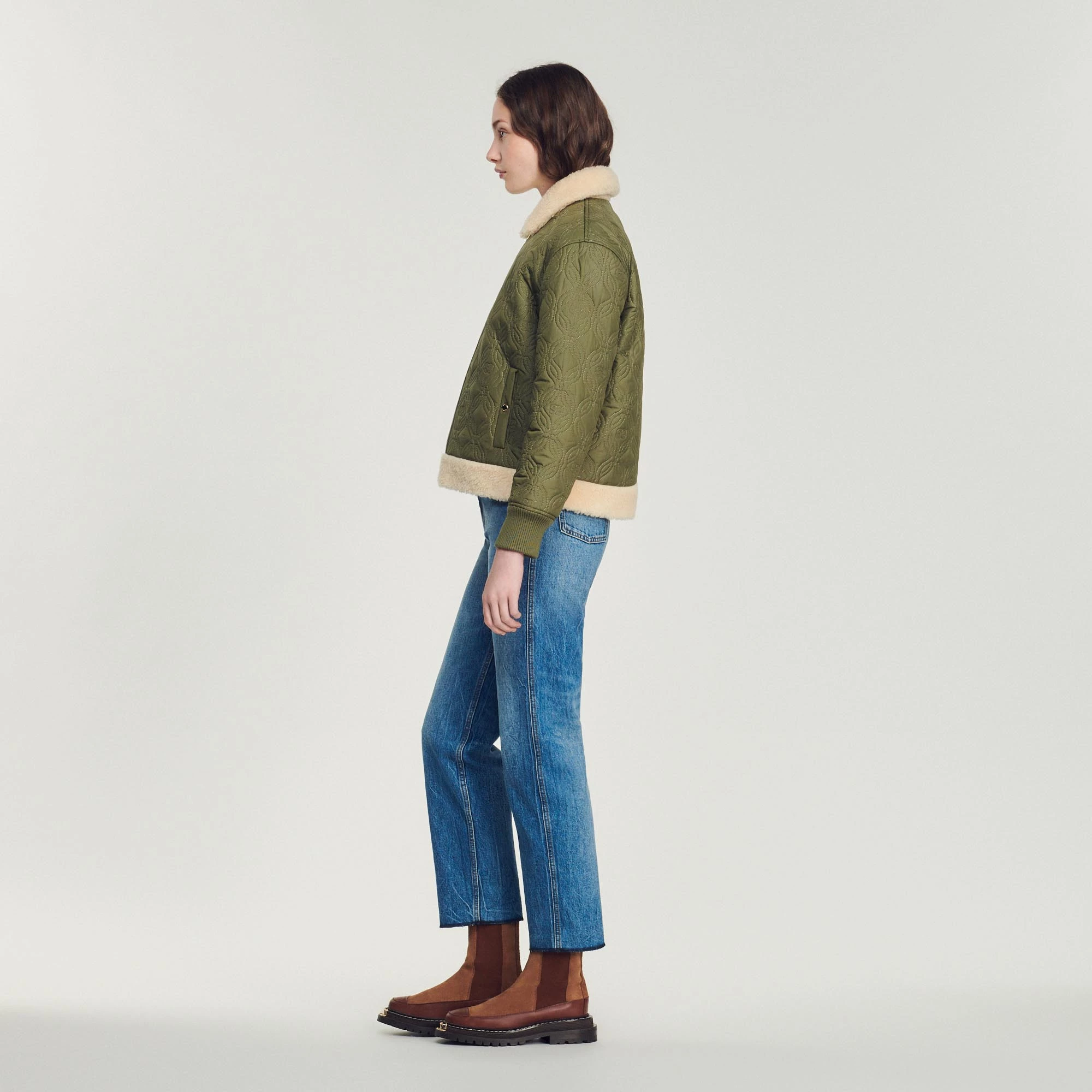 Buy ???? Sandro Padded ???? Coat With A Fur-lined Collar Olive Green ???? 6 Buy ???? Sandro Padded ???? Coat With A Fur-lined Collar Olive Green ???? - Image 6