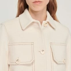 Hot Sale ???? Sandro Short Button-up ???? Coat Ecru ???? 9 Hot Sale ???? Sandro Short Button-up ???? Coat Ecru ???? -Sandro Shop Sandro SFPOU00450 11 V 3