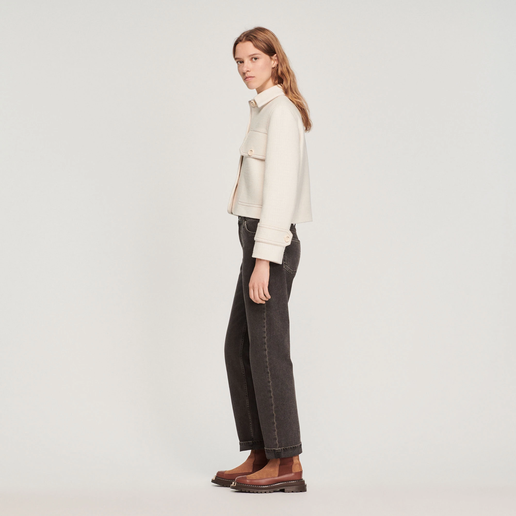 Hot Sale ???? Sandro Short Button-up ???? Coat Ecru ???? 6 Hot Sale ???? Sandro Short Button-up ???? Coat Ecru ???? - Image 6