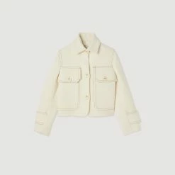 Hot Sale ???? Sandro Short Button-up ???? Coat Ecru ???? 13 Hot Sale ???? Sandro Short Button-up ???? Coat Ecru ???? -Sandro Shop Sandro SFPOU00450 11 V P