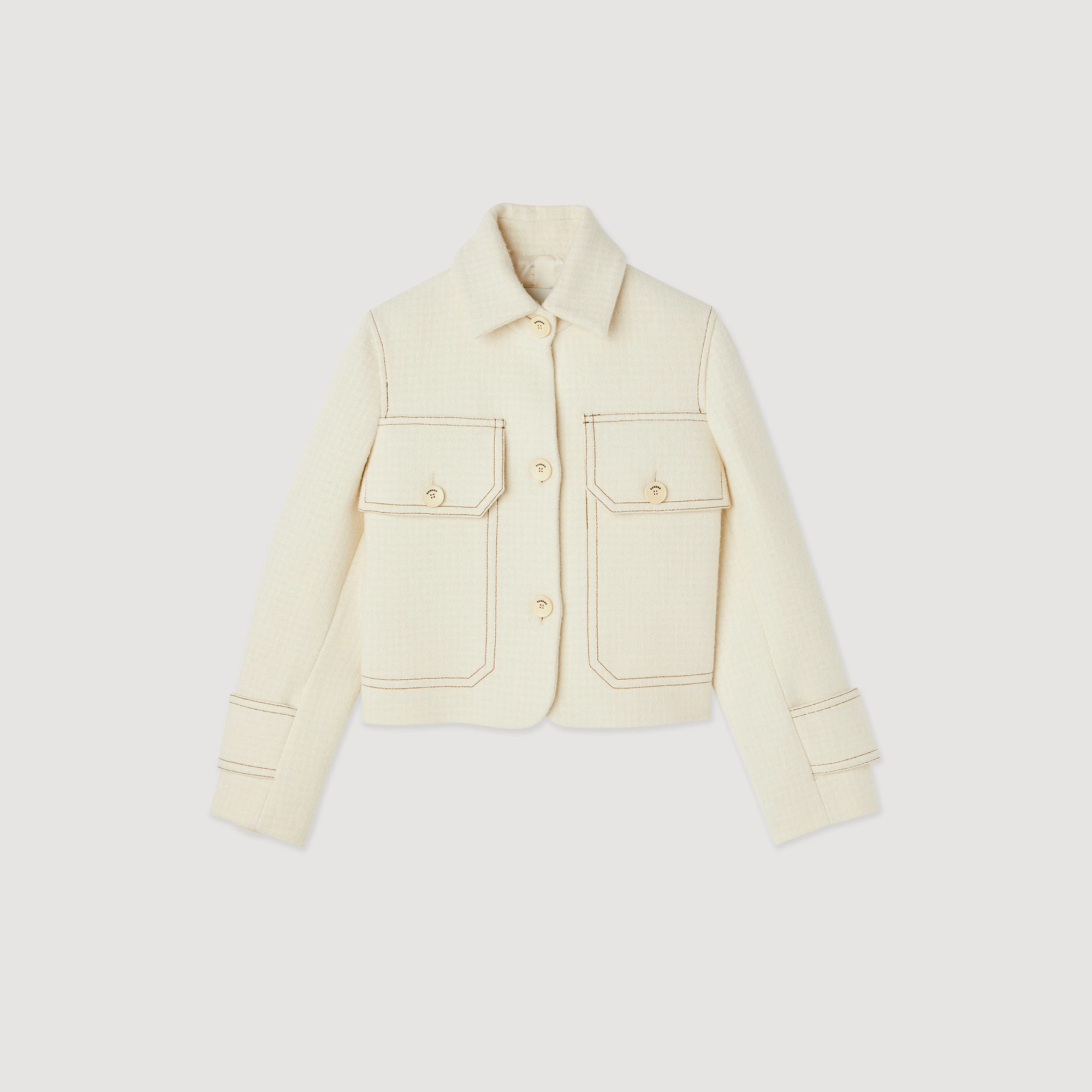 Hot Sale ???? Sandro Short Button-up ???? Coat Ecru ???? 7 Hot Sale ???? Sandro Short Button-up ???? Coat Ecru ???? - Image 7