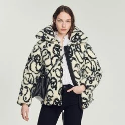 Outlet ???? Sandro Oversized Padded Faux Fur Jacket Ecru ????