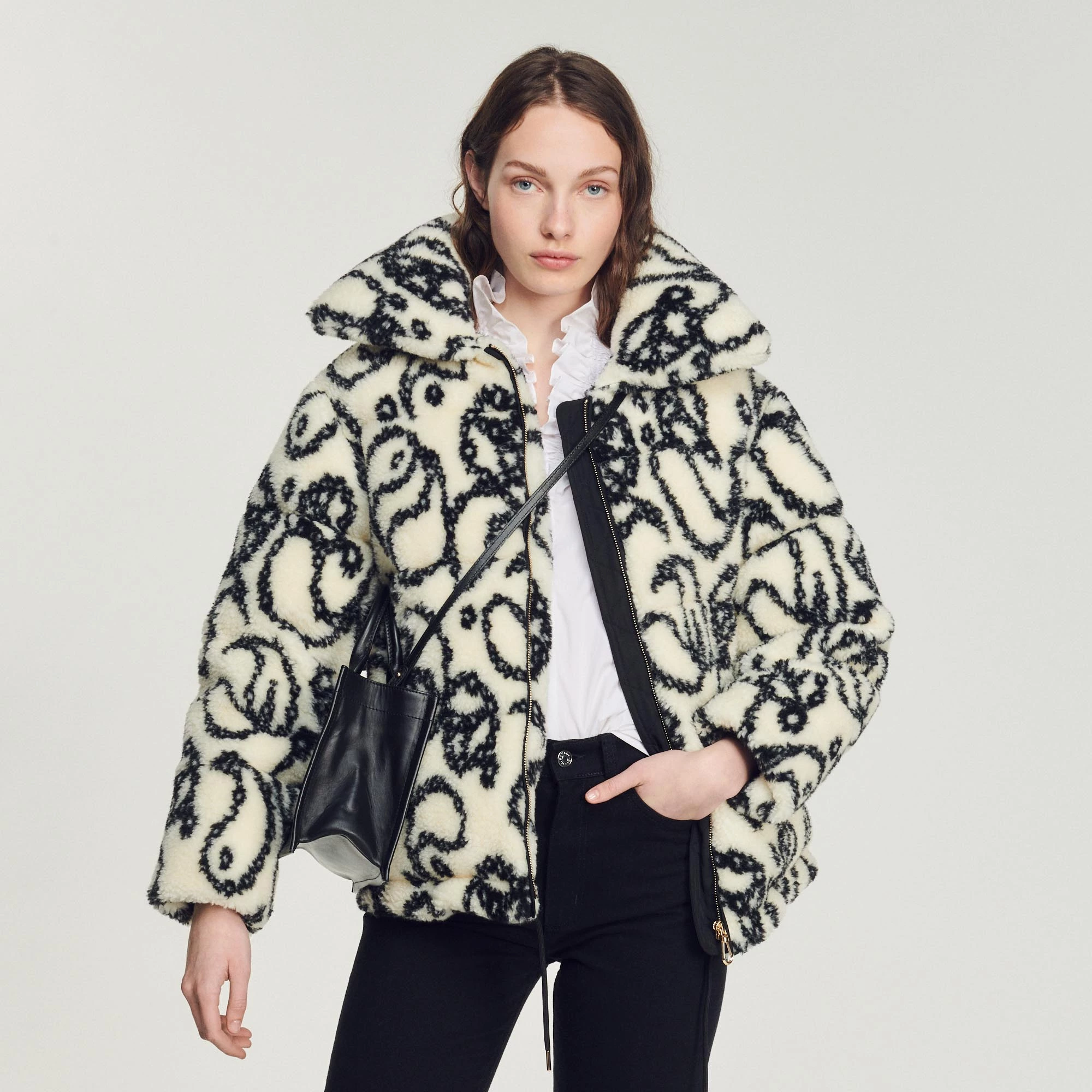 Outlet ???? Sandro Oversized Padded Faux Fur Jacket Ecru ???? 1 Outlet ???? Sandro Oversized Padded Faux Fur Jacket Ecru ????
