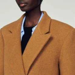 Wholesale ✨ Sandro Straight-cut Brushed Wool ???? Coat Camel ???? -Sandro Shop Sandro SFPOU00484 13 V 3