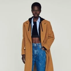 Wholesale ✨ Sandro Straight-cut Brushed Wool ???? Coat Camel ???? -Sandro Shop Sandro SFPOU00484 13 V 4
