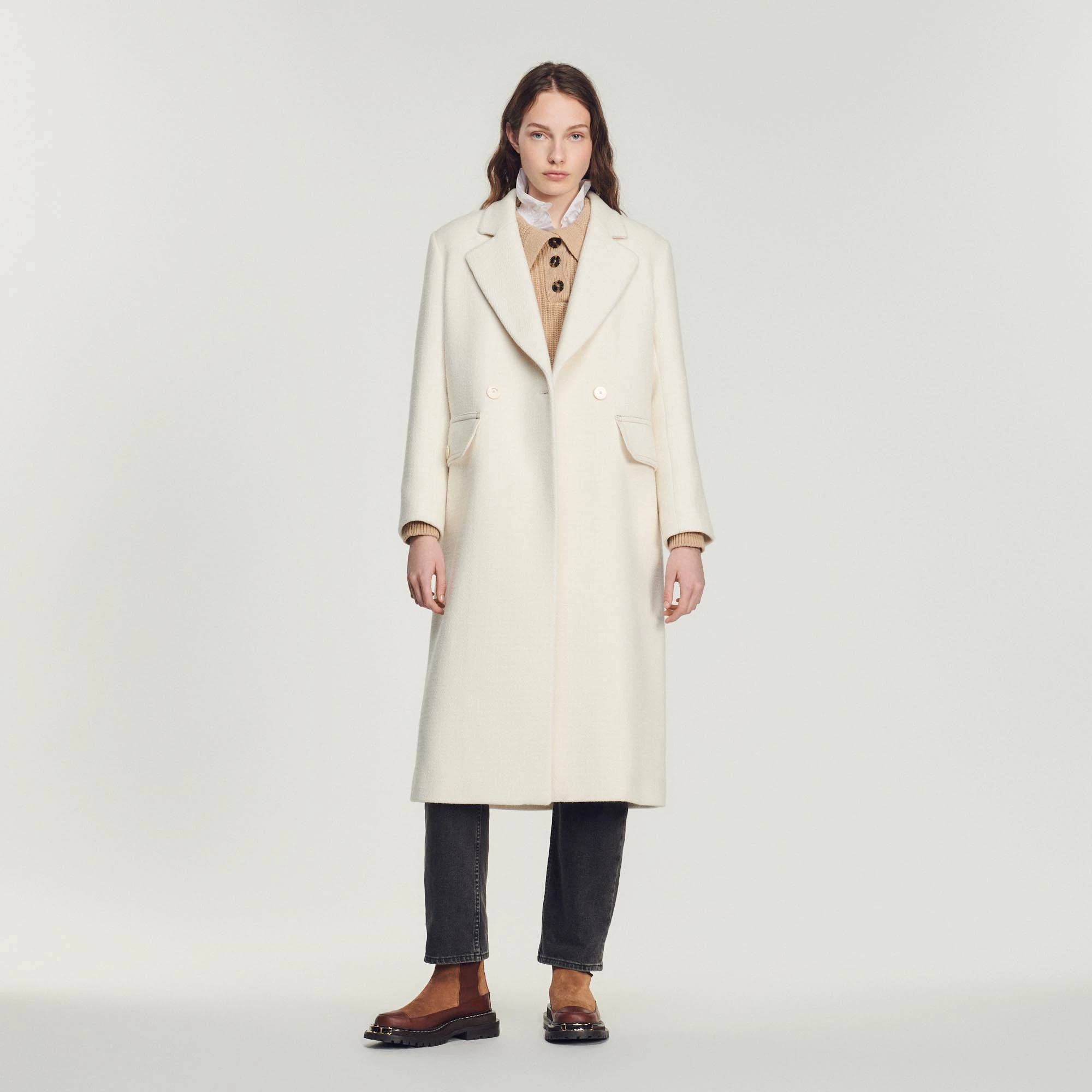 Outlet ???? Sandro Long ???? Coat With Wide Collar Ecru ???? 2 Outlet ???? Sandro Long ???? Coat With Wide Collar Ecru ???? - Image 2