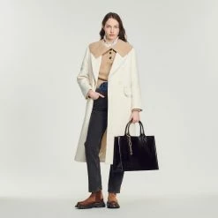 Outlet ???? Sandro Long ???? Coat With Wide Collar Ecru ????