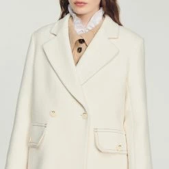 Outlet ???? Sandro Long ???? Coat With Wide Collar Ecru ???? 9 Outlet ???? Sandro Long ???? Coat With Wide Collar Ecru ???? -Sandro Shop Sandro SFPOU00491 11 V 3