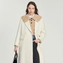 Outlet ???? Sandro Long ???? Coat With Wide Collar Ecru ???? 10 Outlet ???? Sandro Long ???? Coat With Wide Collar Ecru ???? -Sandro Shop Sandro SFPOU00491 11 V 4