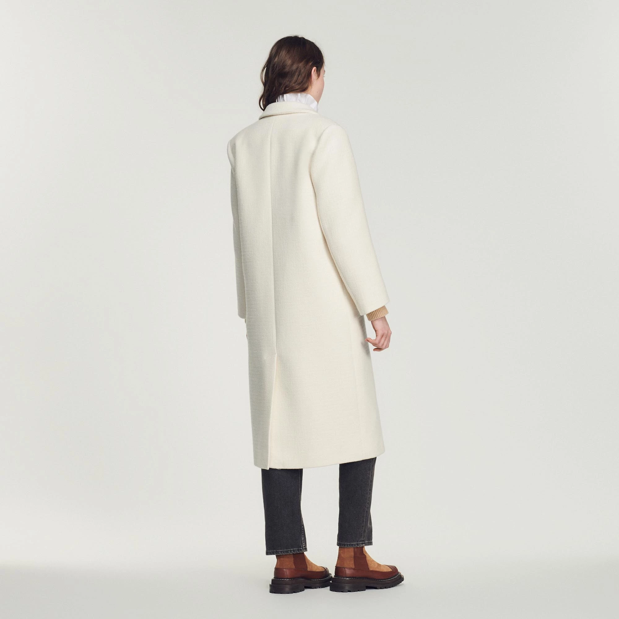 Outlet ???? Sandro Long ???? Coat With Wide Collar Ecru ???? 5 Outlet ???? Sandro Long ???? Coat With Wide Collar Ecru ???? - Image 5