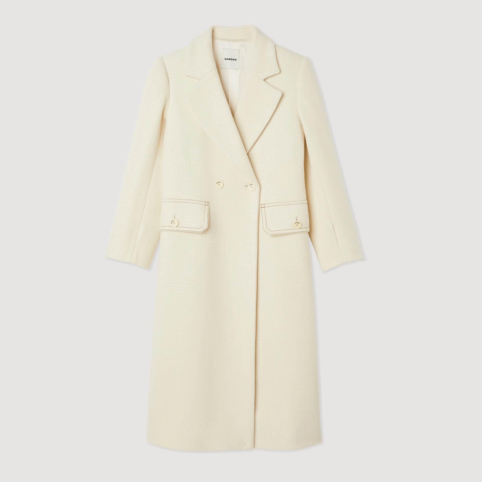 Outlet ???? Sandro Long ???? Coat With Wide Collar Ecru ???? 7 Outlet ???? Sandro Long ???? Coat With Wide Collar Ecru ???? - Image 7