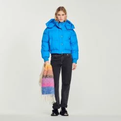 Outlet ???? Sandro Short Padded Jacket With Hood Electric Blue ????