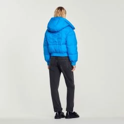 Outlet ???? Sandro Short Padded Jacket With Hood Electric Blue ???? -Sandro Shop Sandro SFPOU00514 D279 V 5