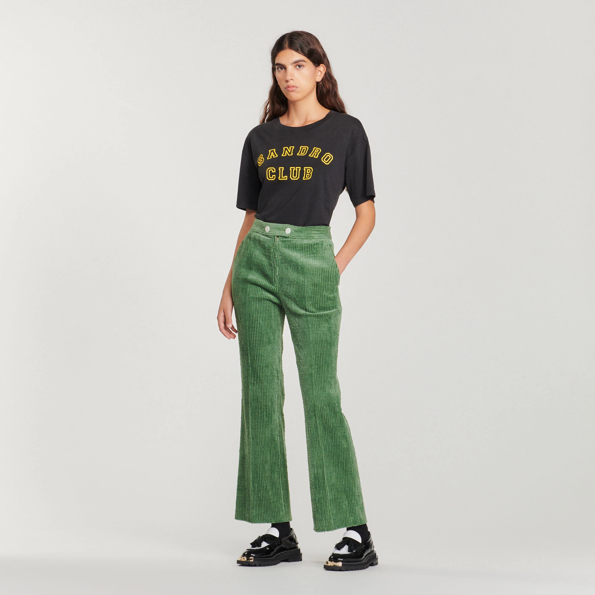 Promo ???? Sandro Corduroy Straight-leg Trousers Olive Green ⌛ 1 Promo ???? Sandro Corduroy Straight-leg Trousers Olive Green ⌛