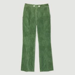 Promo ???? Sandro Corduroy Straight-leg Trousers Olive Green ⌛ 13 Promo ???? Sandro Corduroy Straight-leg Trousers Olive Green ⌛ -Sandro Shop Sandro SFPPA00992 802 V P