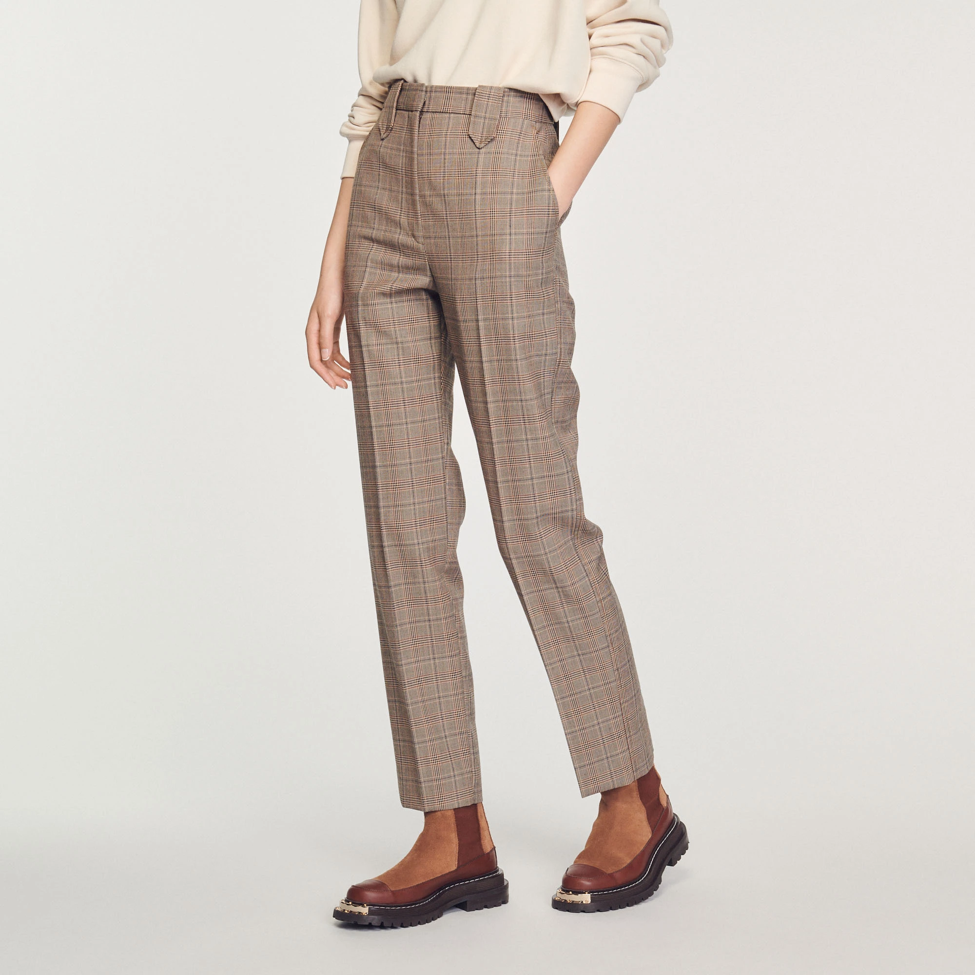 Flash Sale ???? Sandro Straight-leg Checked Trousers Brown ???? 1 Flash Sale ???? Sandro Straight-leg Checked Trousers Brown ????
