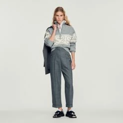 Coupon ???? Sandro High-waisted Trousers Dark Grey ????