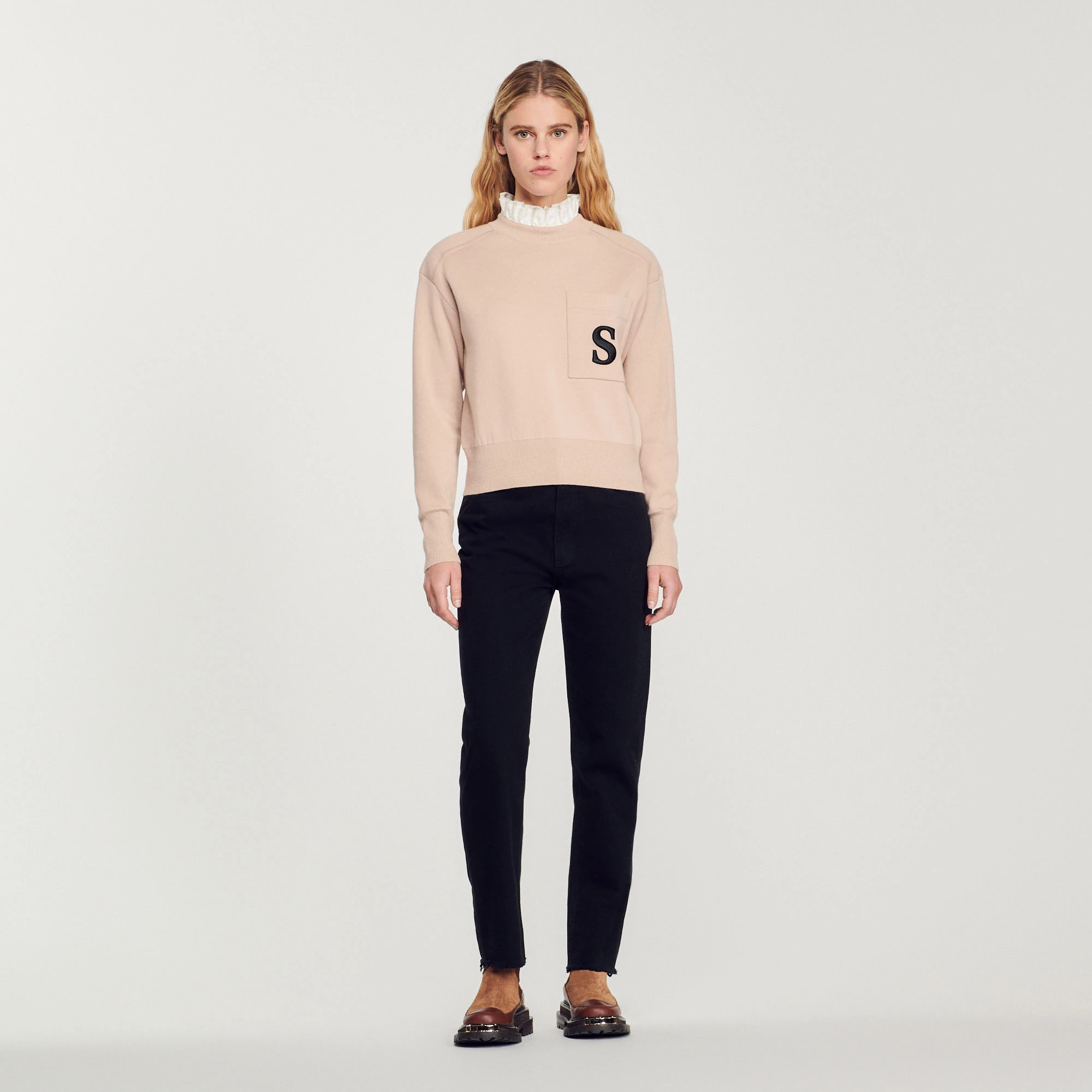 Outlet ???? Sandro Sweater With Contrasting Ruffled Collar Beige ???? 2 Outlet ???? Sandro Sweater With Contrasting Ruffled Collar Beige ???? - Image 2