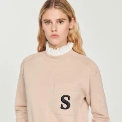 Outlet ???? Sandro Sweater With Contrasting Ruffled Collar Beige ???? 9 Outlet ???? Sandro Sweater With Contrasting Ruffled Collar Beige ???? -Sandro Shop Sandro SFPPU00812 16 V 3