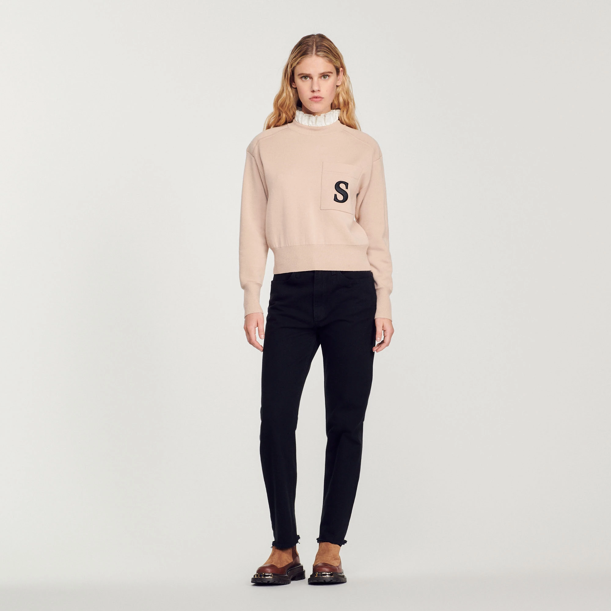 Outlet ???? Sandro Sweater With Contrasting Ruffled Collar Beige ???? 4 Outlet ???? Sandro Sweater With Contrasting Ruffled Collar Beige ???? - Image 4