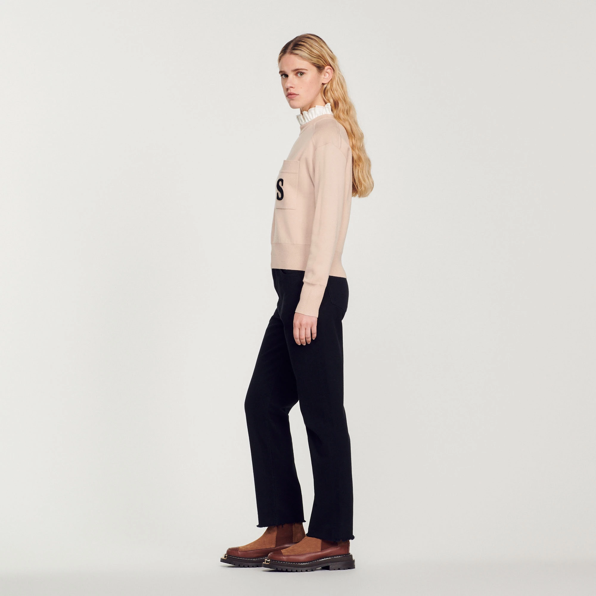 Outlet ???? Sandro Sweater With Contrasting Ruffled Collar Beige ???? 6 Outlet ???? Sandro Sweater With Contrasting Ruffled Collar Beige ???? - Image 6