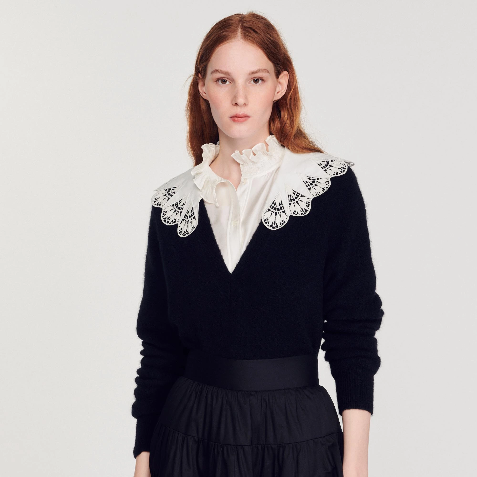 Discount ✔️ Sandro Poplin Collar Sweater Black ???? 1 Discount ✔️ Sandro Poplin Collar Sweater Black ????