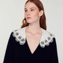 Discount ✔️ Sandro Poplin Collar Sweater Black ???? 9 Discount ✔️ Sandro Poplin Collar Sweater Black ???? -Sandro Shop Sandro SFPPU01244 20 V 3