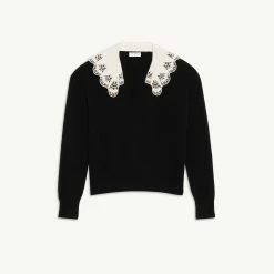 Discount ✔️ Sandro Poplin Collar Sweater Black ???? 13 Discount ✔️ Sandro Poplin Collar Sweater Black ???? -Sandro Shop Sandro SFPPU01244 20 V P