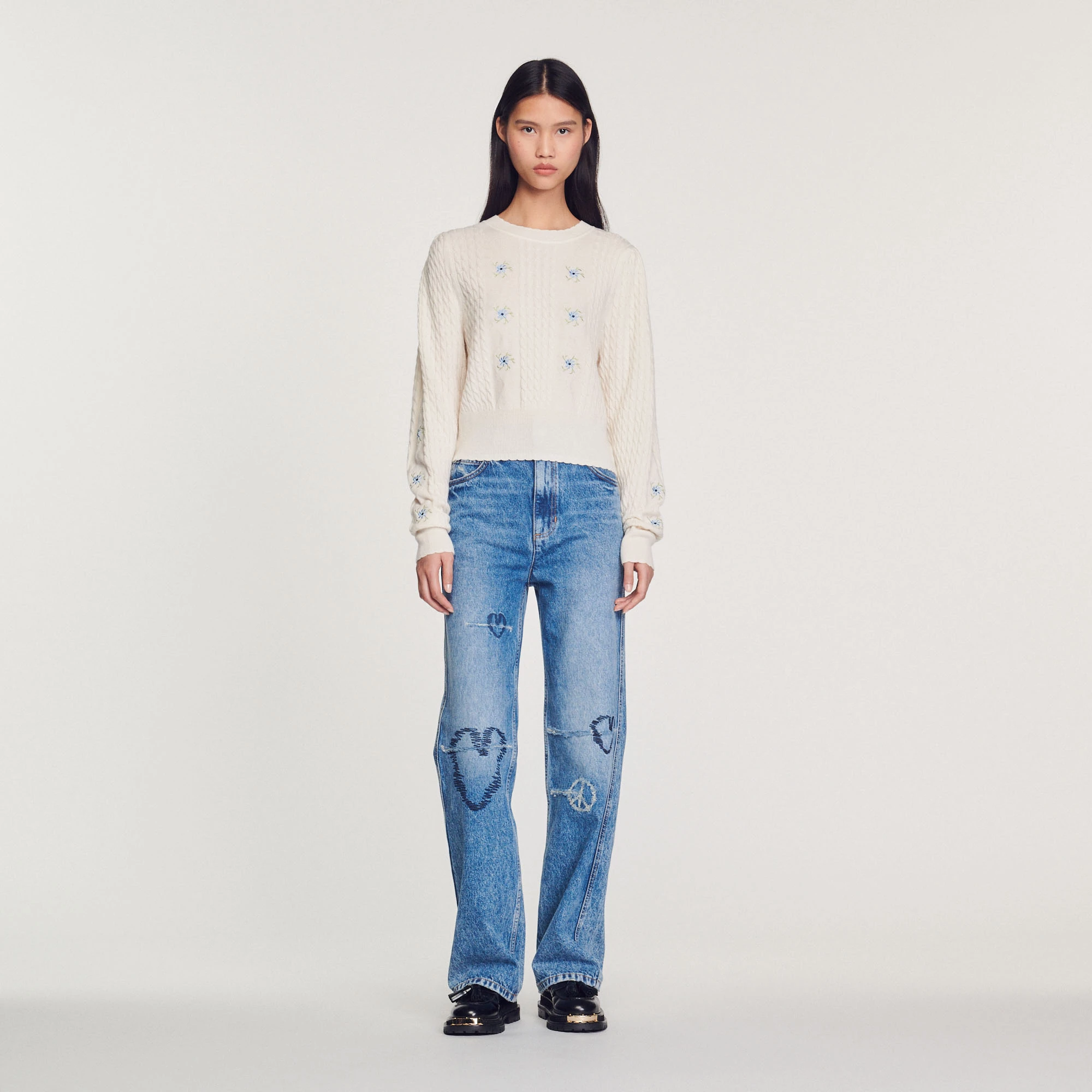 Best Pirce ???? Sandro Embroidered Knit Sweater Ecru ???? 2 Best Pirce ???? Sandro Embroidered Knit Sweater Ecru ???? - Image 2