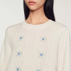 Best Pirce ???? Sandro Embroidered Knit Sweater Ecru ???? 9 Best Pirce ???? Sandro Embroidered Knit Sweater Ecru ???? -Sandro Shop Sandro SFPPU01547 11 V 3