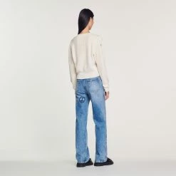 Best Pirce ???? Sandro Embroidered Knit Sweater Ecru ???? 11 Best Pirce ???? Sandro Embroidered Knit Sweater Ecru ???? -Sandro Shop Sandro SFPPU01547 11 V 5