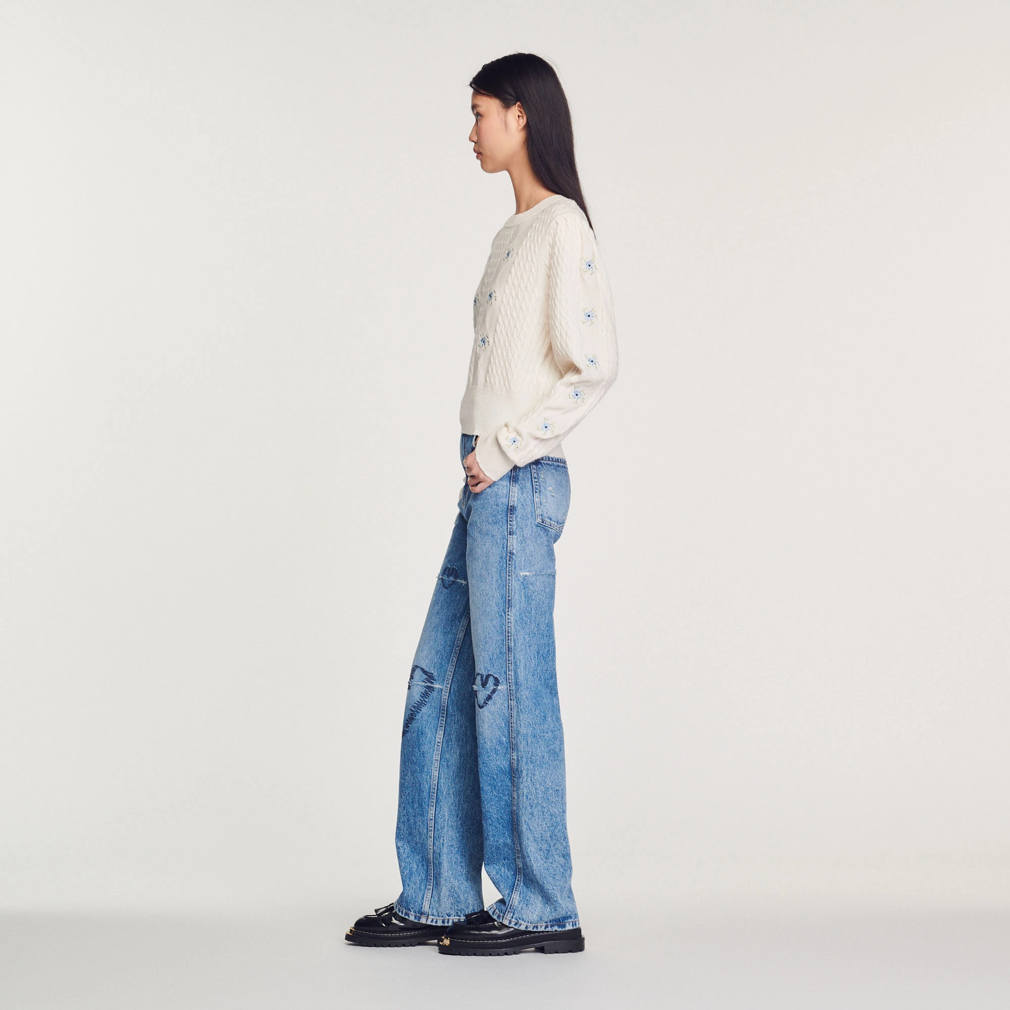 Best Pirce ???? Sandro Embroidered Knit Sweater Ecru ???? 6 Best Pirce ???? Sandro Embroidered Knit Sweater Ecru ???? - Image 6