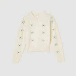 Best Pirce ???? Sandro Embroidered Knit Sweater Ecru ???? 13 Best Pirce ???? Sandro Embroidered Knit Sweater Ecru ???? -Sandro Shop Sandro SFPPU01547 11 V P