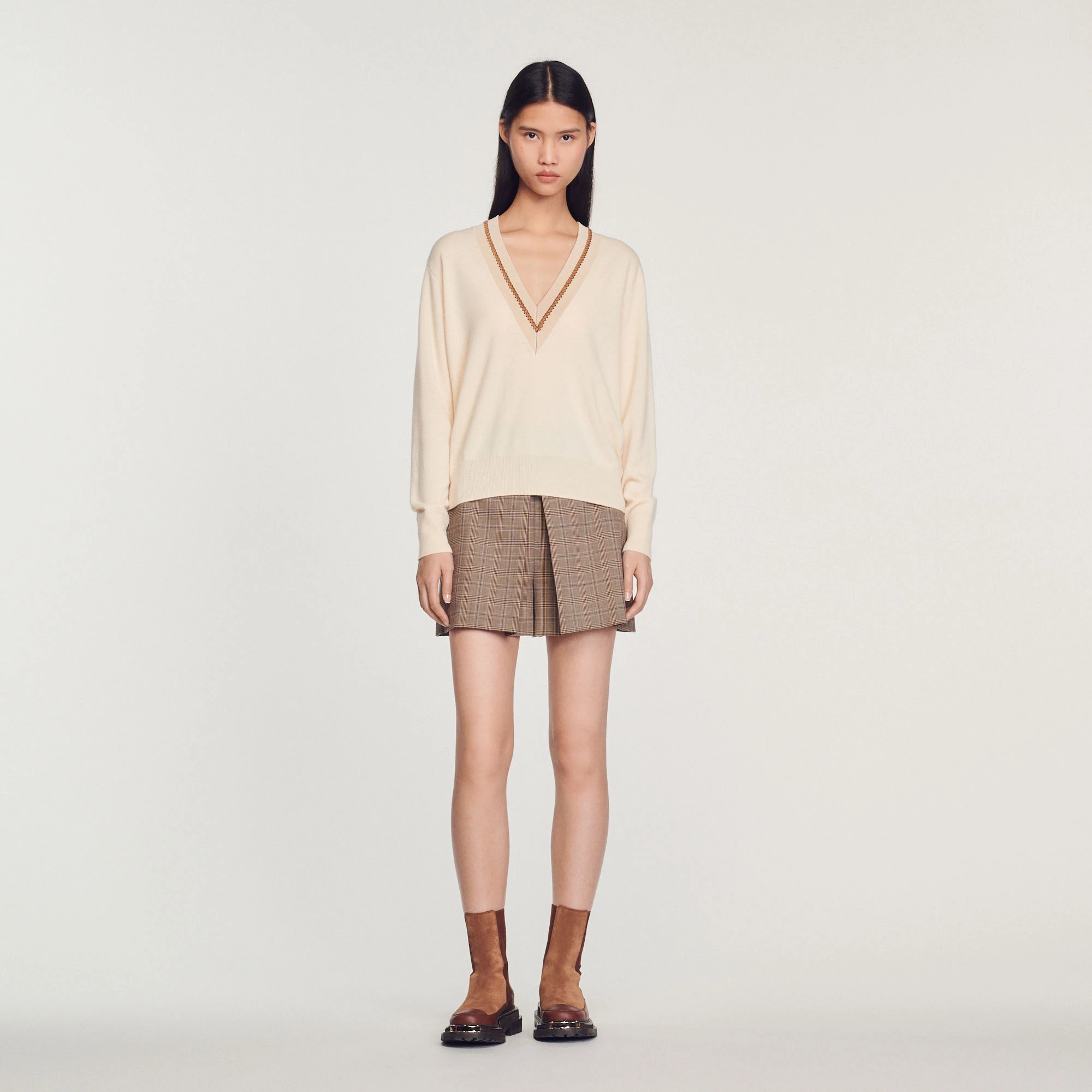 Cheap ???? Sandro Sweater With Contrasting V-neck Ecru ???? 2 Cheap ???? Sandro Sweater With Contrasting V-neck Ecru ???? - Image 2