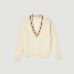 Cheap ???? Sandro Sweater With Contrasting V-neck Ecru ???? 13 Cheap ???? Sandro Sweater With Contrasting V-neck Ecru ???? -Sandro Shop Sandro SFPPU01552 11 V P