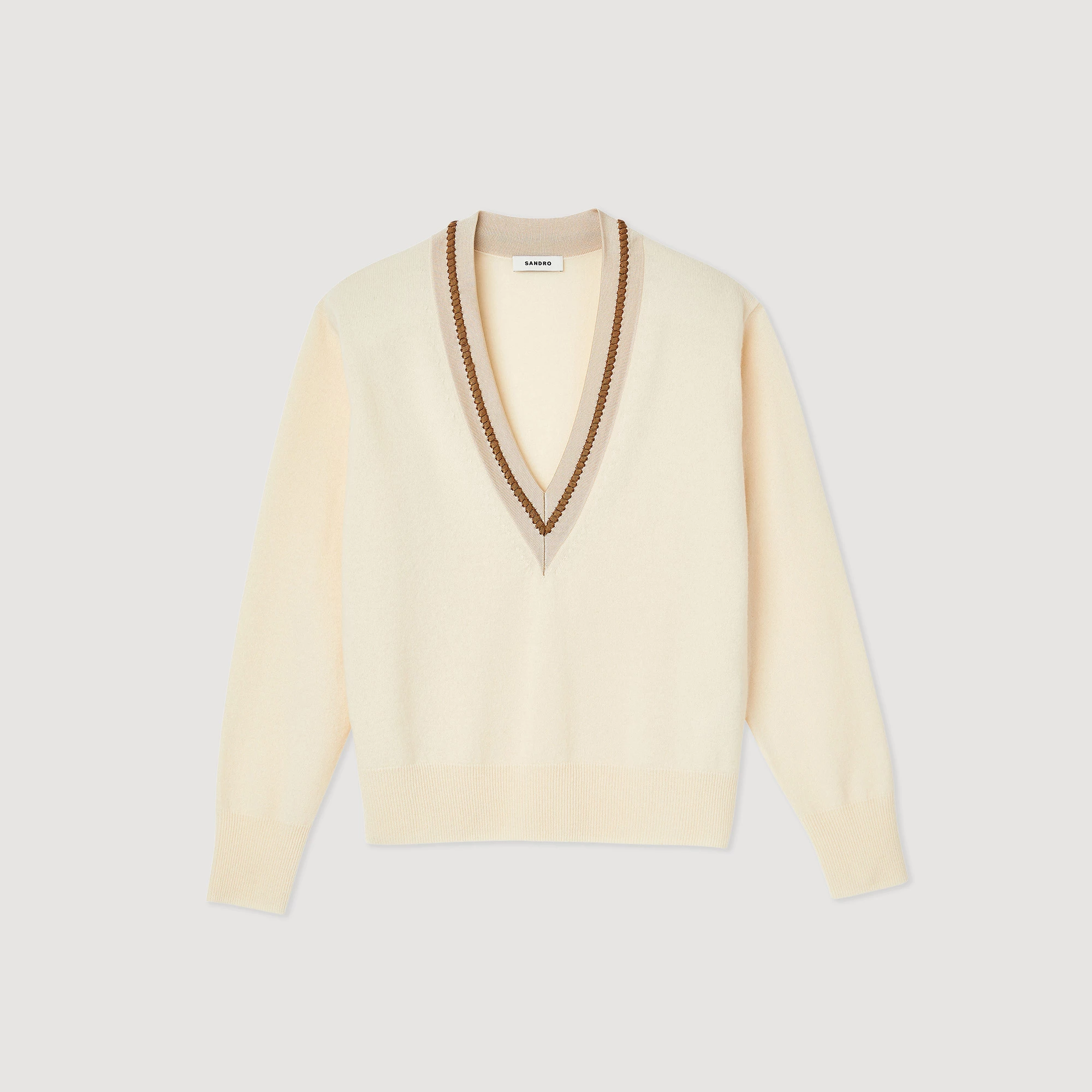 Cheap ???? Sandro Sweater With Contrasting V-neck Ecru ???? 7 Cheap ???? Sandro Sweater With Contrasting V-neck Ecru ???? - Image 7