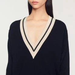 Promo ✨ Sandro Sweater With Contrasting V-neck Black ???? 9 Promo ✨ Sandro Sweater With Contrasting V-neck Black ???? -Sandro Shop Sandro SFPPU01552 20 V 3