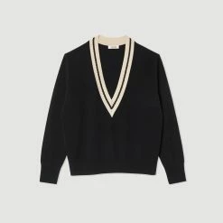 Promo ✨ Sandro Sweater With Contrasting V-neck Black ???? 13 Promo ✨ Sandro Sweater With Contrasting V-neck Black ???? -Sandro Shop Sandro SFPPU01552 20 V P